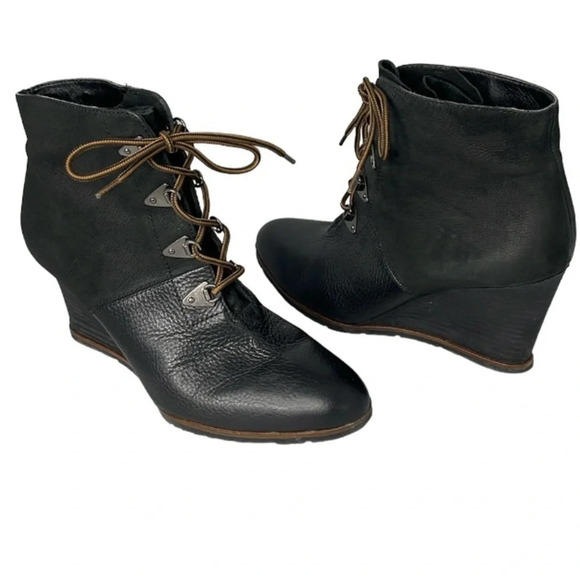 FRANCO SARTO Derby Black Wedge Lace Up Boots Pebble Grain Nubuck Leather Edgy 12 - Picture 2 of 13